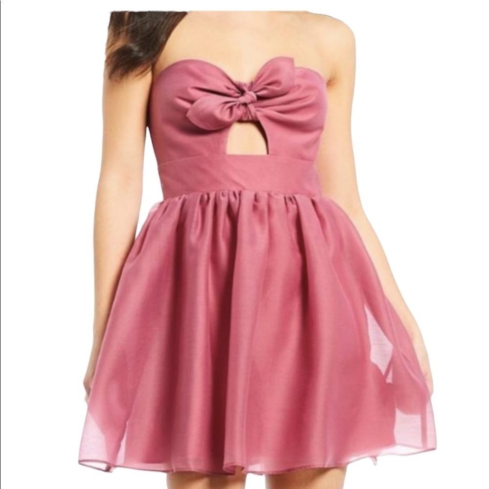 NWT Keepsake The Label Mulberry Pink Bow Front Strapless A-Line Mini Dress